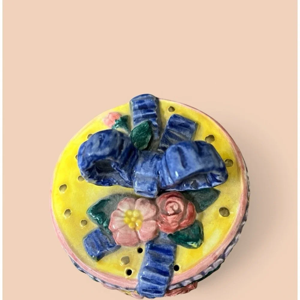 Fitz‎ & Floyd Cotton Tailors Hatbox Giftbox Pepper Shaker Blue Bow Easter Spring
